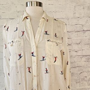 Maeve Cream Ski Patrol Print Button-Up Blouse